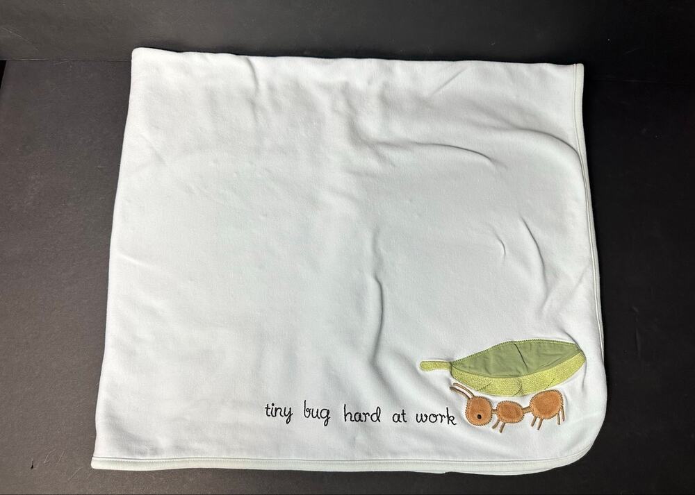 Gymboree Receiving Blanket Cotton Embroidered Tiny Bug Hard at Work Vintage